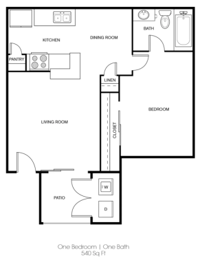 the floor plan for a one bedroom apartment at The Sonoma Apartments