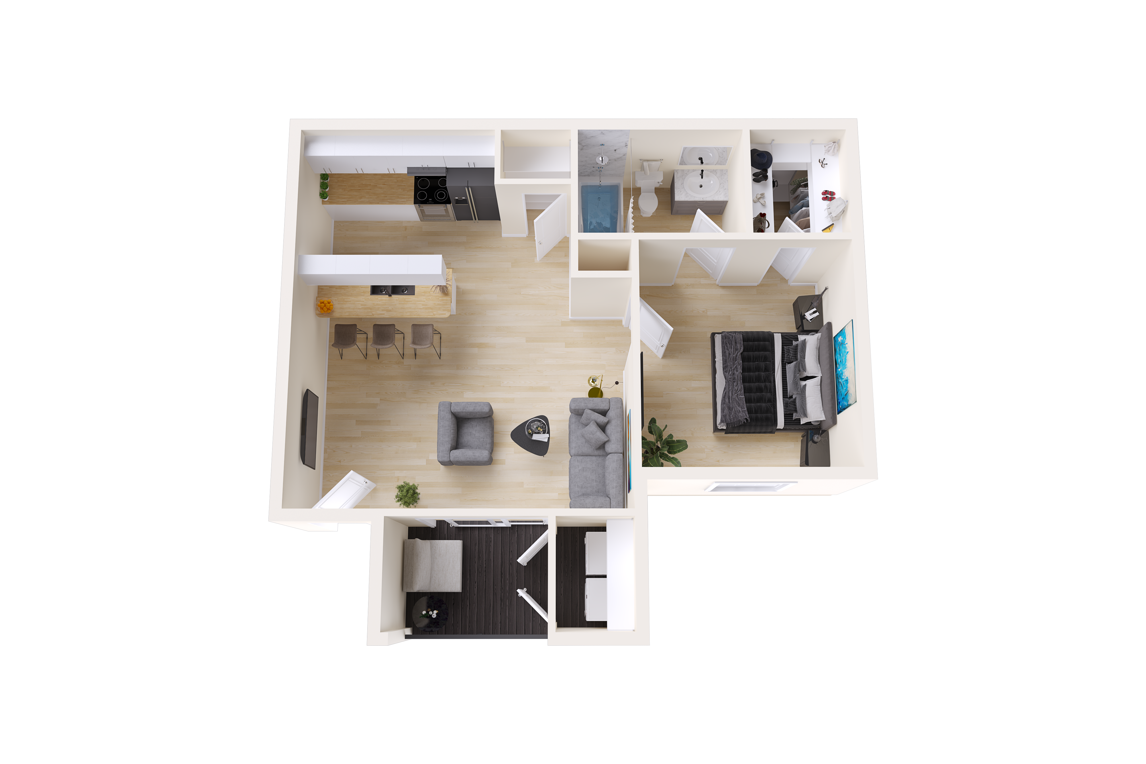 1 Bed | 1 Bath – A1R - 3D Plan
