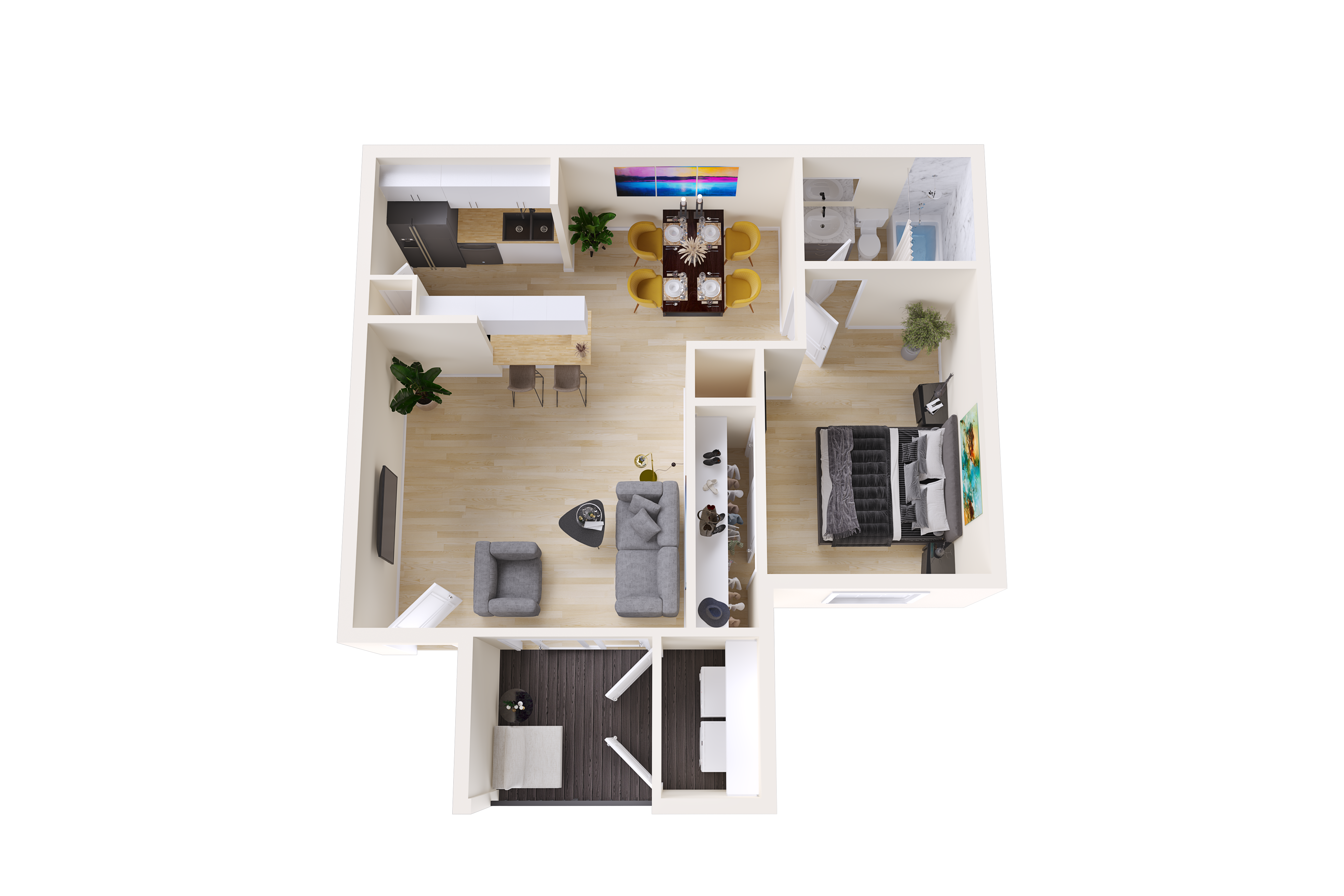 1 Bed | 1 Bath – A2R - 3D Plan