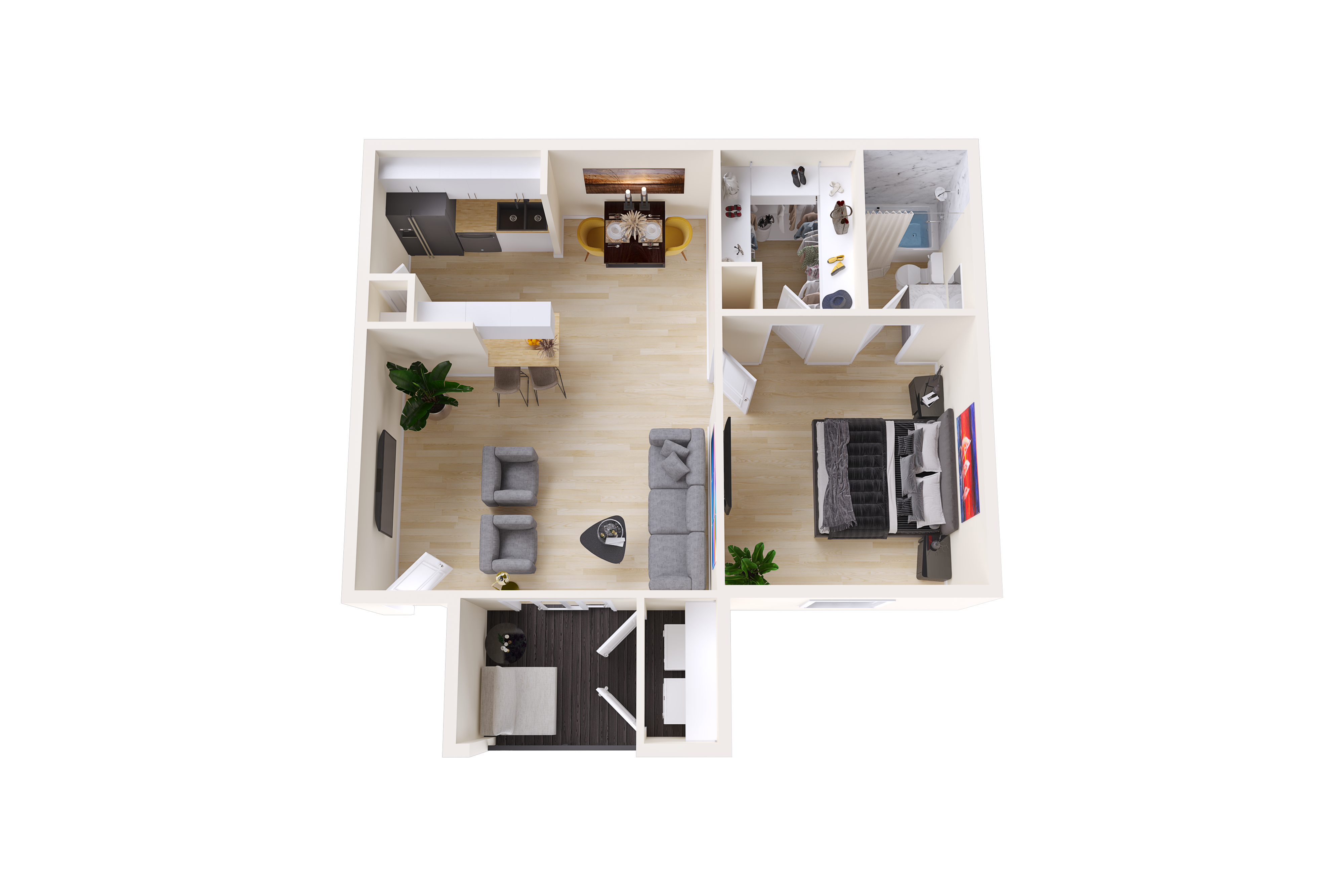 1 Bed | 1 Bath – A3R - 3D Plan