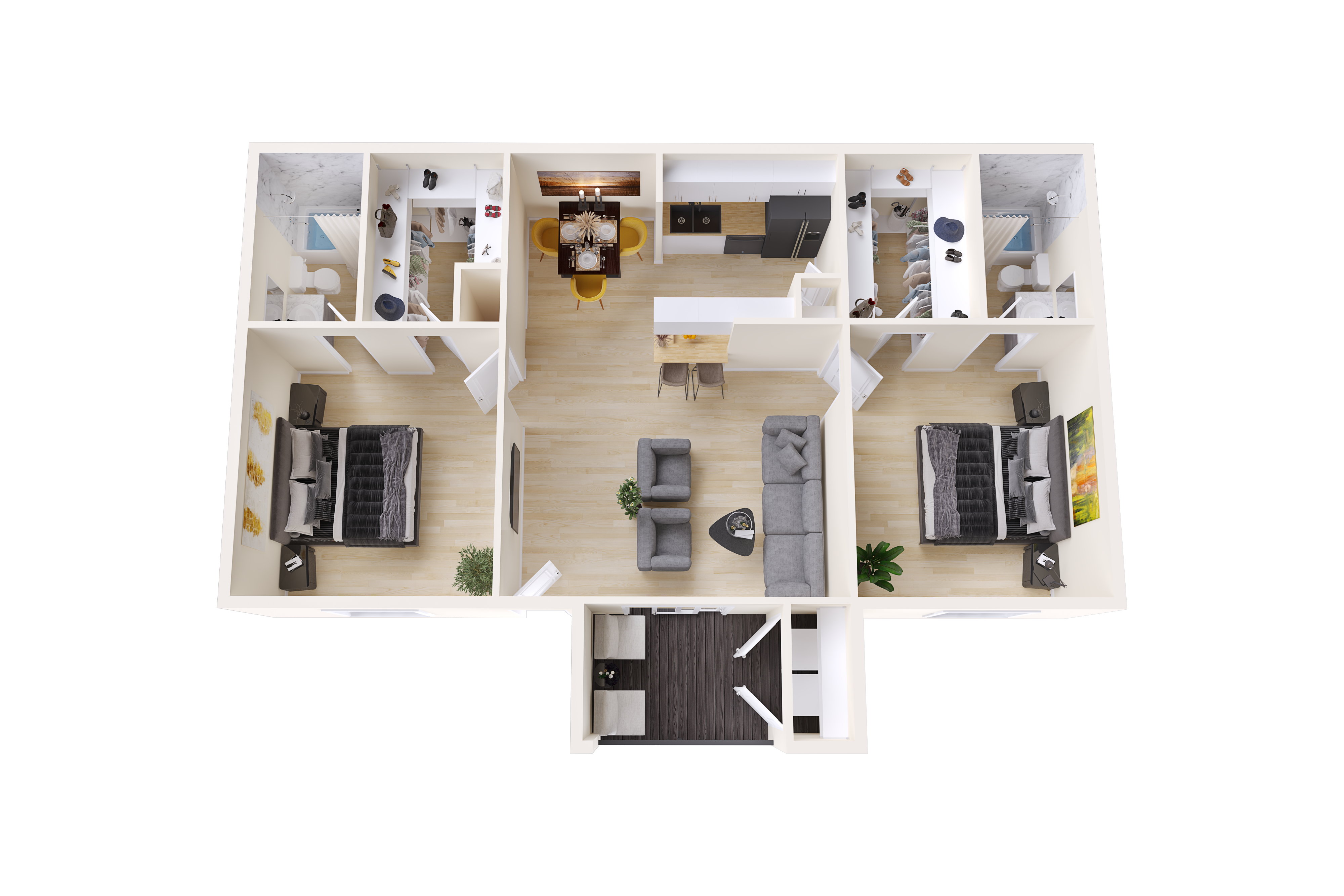 2 Bed | 2 Bath – B2R - 3D Plan