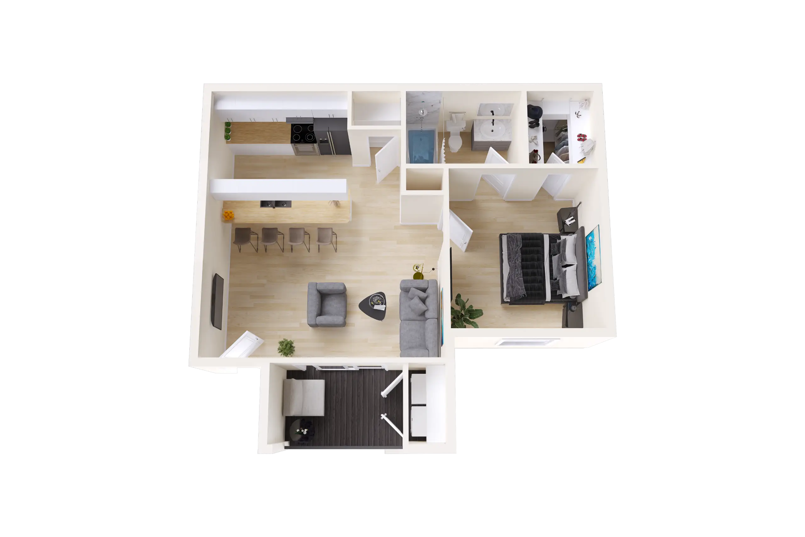 1 Bed | 1 Bath – A1R - 3D Plan